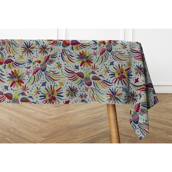 Osadia Handmade White Otomi Print Tablecloth  Yellow Trim - Picture 2 of 3